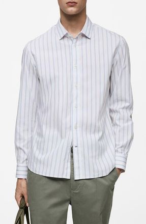 Mango Regular Fit Stripe Button-Up Shirt in Sky Blue at Nordstrom, Size Medium