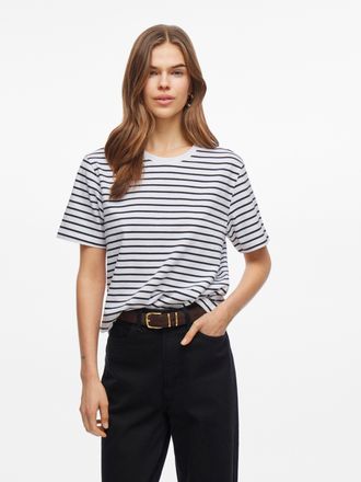 Vila Kurzarmshirt VILA VINORA S/S YD T-SHIRT - NOOS, Damen, Gr. XXL, schwarz beauty stripes:opt 2 hellwei&szlig;, Jersey, Obermaterial: 96% Baumwolle, 4% Elastha