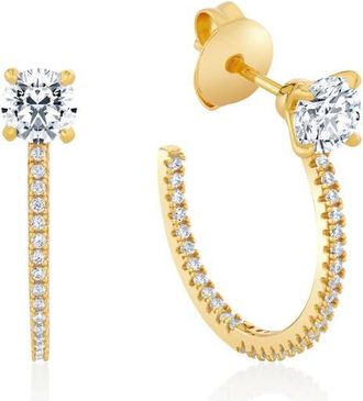 Crislu Brilliant-Cut Pav&eacute; Cubic Zirconia Huggie Hoop Earrings in 18Kt Yellow Gold /Clear Stone at Nordstrom