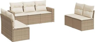 vidaXL Vidaxl - Set Sof&aacute;s De Jard&iacute;n 7 Piezas Y Cojines Rat&aacute;n Sint&eacute;tico Beige