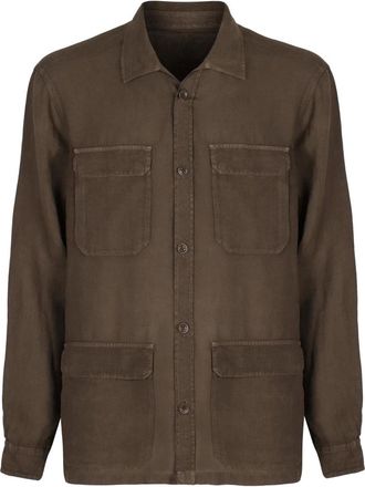 Herno Heren, Overhemden, Groen, Maat: XL Linnen