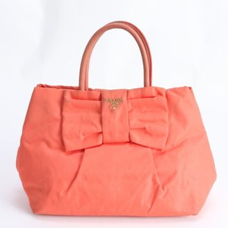 Prada Orange Nylon Leather Handbag Tote Bag (Pre-Owned)