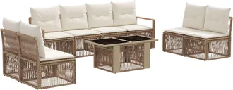 vidaXL Conjunto De Sof&aacute;s De Jard&iacute;n 9 Uds. Beige Y Blanco Crema Vidaxl
