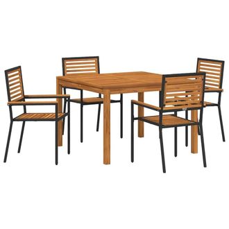 Berkfield Home 5 Piece Garden Dining Set Black Poly Rattan Acacia in Tan