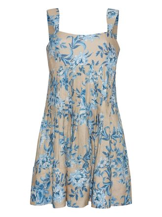 Cara Cara floral-print mini dress - women - Linen/Flax - 00 - Blue