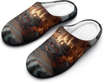 Generic Firplace Vintage Stove Print Mens Slippers Comfortable And Non-slip Cotton Slipper Shoe for House