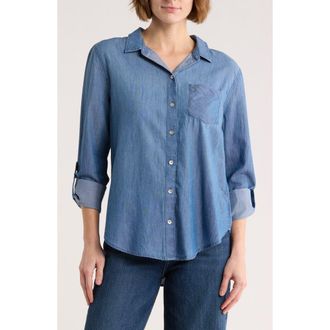 Caslon Casual Chambray Button-Up Shirt in Medium Wash at Nordstrom Rack, Size X-Small
