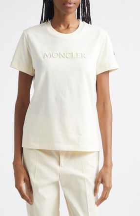 Moncler Logo Cotton Jersey T-Shirt in Off White at Nordstrom, Size Medium