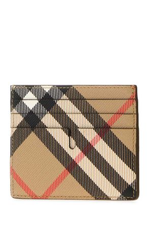 Burberry Mens Tall Card Case Beige Polyurethane Polyester Cotton Wallet
