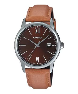 Casio Mens Brown Dial Leather Strap Watch - MTP-V002L-5B3UDF
