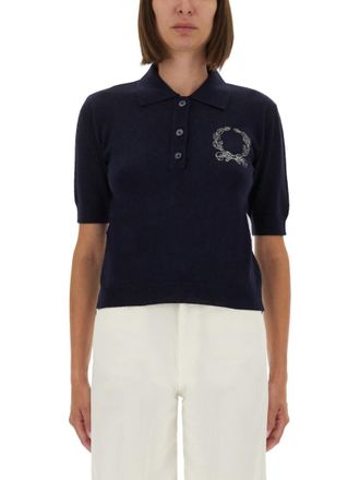Moschino Blue Logo Shirt Collar Sweater