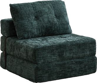 STILVORA Sof&aacute; Cama Plegable 1 Plaza Con Cojines Cervical Y Lumbar Ahorra Espacio Tipo Suelo En Chenilla Esmeralda