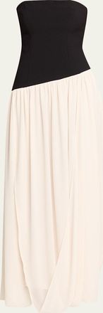 Ronny Kobo Ballad Strapless Two-Tone Mixed Media Maxi Dress