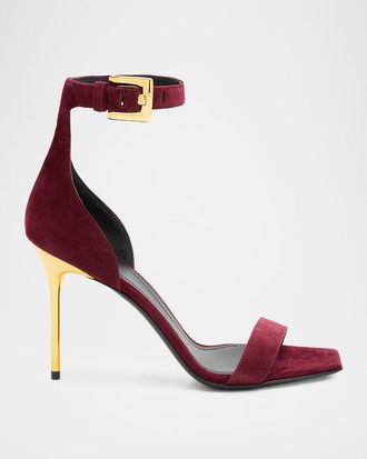 Balmain Suede Ankle-Strap Sandals