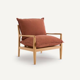 AM.PM Eiken fauteuil met fineer en katoenen linnen stof, Dilma