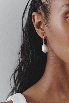 Adina Eden Pave Teardrop Pearl Hoop Earrings