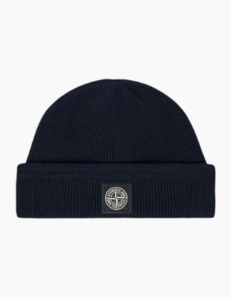 Stone Island Mens Stone Island Ribbed Organic Cotton Navy Beanie Hat - Size: ONE size
