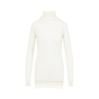 Carven Ribbed High Neck Sweater In Wool-Silk Blend