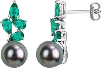 Rina Limor Silver 1.84 Ct. Tw. Lab-Grown Gemstone & 8-8.5Mm Pearl Earrings