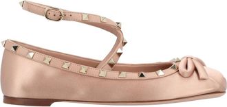 Valentino Schoenen, Dames, Roze, 38 1/2 EU, Leer, Rockstud Satin Ballerina