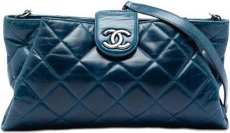 Chanel Pre-owned Quilted Calf Leather Crossbody Bag - Dames - Vintage Handtas - Blauw - ONE Size - Leer - Vintage
