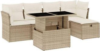 vidaXL Juego De Sof&aacute;s Jard&iacute;n Con Cojines 6 Pzas Rat&aacute;n Sint&eacute;tico Beige Vidaxl