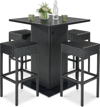 Best Choice Products 5-Piece Patio Wicker Bar Set w/ Built-In Bottle Opener, Hidden Storage Shelf, 4 Stools