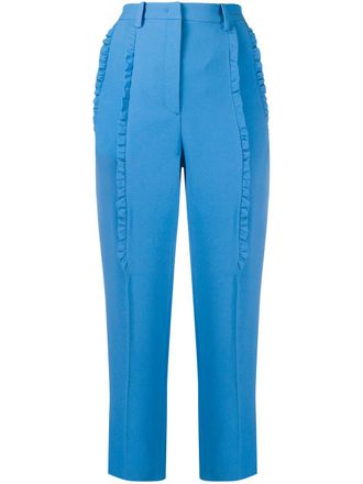 N&deg;21 ruffle-trimmed cropped cigarette trousers - Blue