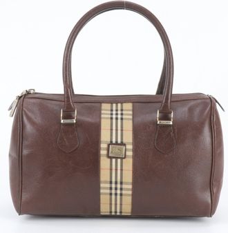 Burberry Brown Leather Boston Bag Handbag Tote Bag (Pre-Owned)