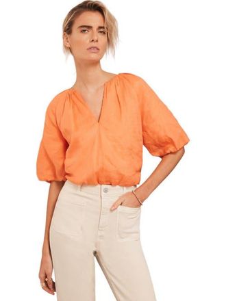 Mint Velvet Puff Sleeve Top in Orange at Nordstrom, Size Large