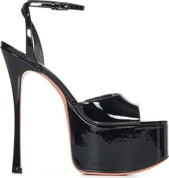 Amina Muaddi Aya 155 Sandals In Black Patent Leather