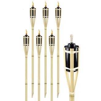 Trade Shop Trade Shop - Set 6 Pz Torcia In Bamb&ugrave; Naturale 60 Cm Da Giardino Per Esterni Con Stoppino 011842