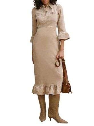 Mint Velvet Corduroy Midi Dress in Neutral at Nordstrom, Size 10