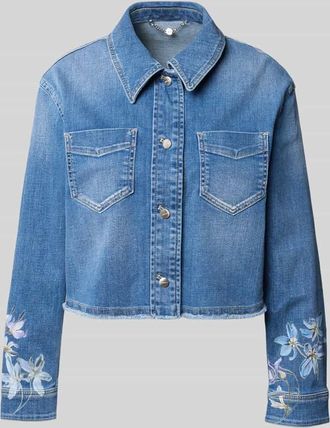 Marc Cain Jeansjacke mit Motiv-Print und Fransensaum in Blau, Gr&ouml;&szlig;e 34