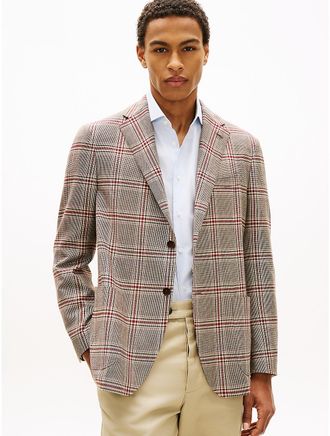 Tommy Hilfiger Mens Glen Plaid Wool-Blend Blazer - Brown - 46