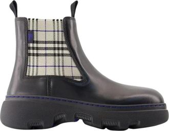 Burberry Chelsea Boots met Check Detail - Dames - Chelseaboots - Zwart - 35 EU - Katoen - Schoenen