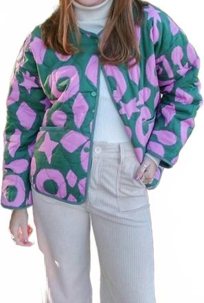 THML Clothing Quilted Jacket In Green And Pink