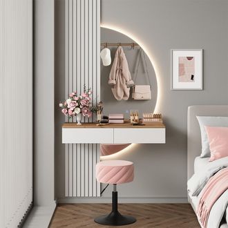 Vicco Tocador Melina, Blanco/roble, 100 Cm Con Espejo Led, Vicco