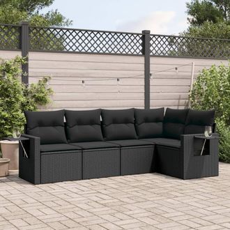 vidaXL Vidaxl - Set De Muebles De Jard&iacute;n 5 Pzas Y Cojines Rat&aacute;n Sint&eacute;tico Negro