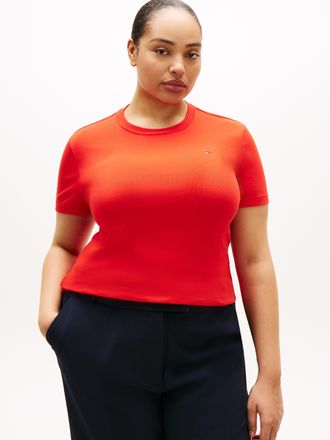 Tommy Hilfiger T-Shirt TOMMY HILFIGER CURVE CRV SLIM CODY C-NK SS, Damen, Gr. 48, fireworks, Single Jersey, Obermaterial: 100% Baumwolle, unifarben, regular fit norm