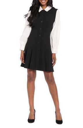 London Times Long Sleeve Twofer Scuba Fit & Flare Dress in Black at Nordstrom Rack, Size Small