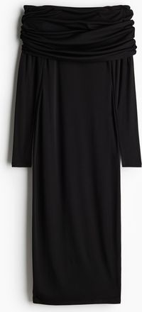 H&M Schulterfreies Kleid mit Umschlagrand - Schwarz