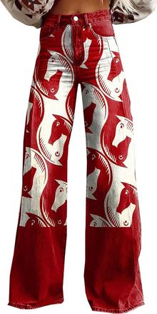 Generic New Ladies Durable Winter Trousers 2025 Womens Loose Fashion Plus Size Printed Casual Pants Outdoor Pants Women (Pink, M)