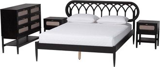 Baxton Studio Florica Art Deco Queen 4Pc Bedroom Set With 2 Nightstands