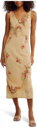Free People Meet Again Midi Dress Womens Dress Biege : MD (Womens 8-10), Nylon/Viscose