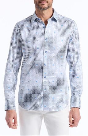 Robert Graham Brentwood Lattice Print Stretch Cotton Button-Up Shirt in Light Blue at Nordstrom, Size Xxx-Large
