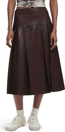 Desigual Pleated Leather Midi Skirt in Brown at Nordstrom, Size X-Small