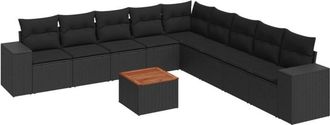 vidaXL Vidaxl - Set De Sof&aacute;s De Jard&iacute;n 10 Pzas Cojines Rat&aacute;n Sint&eacute;tico Negro