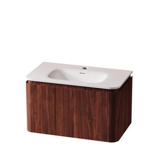 Royal Plaza Terra Badkamermeubelset - 80x47x46cm - solid surface wastafel wit mat - 1 wasbak - 1 kraangat - 2 lades - kastanje (walnoot)
