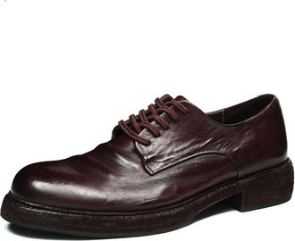 Generic Mens Round Toe Formal Shoes Lace Up Office Dress Shoes Low Block Heel Casual Shoes,Brown1,5.5 UK